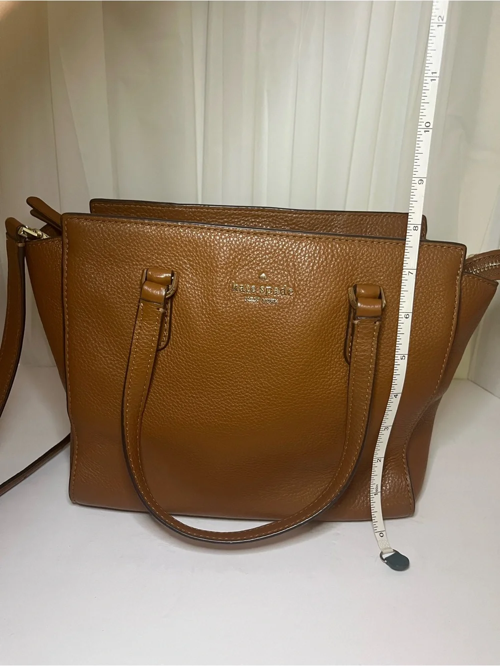 kate spade Tan Pebbled Leather Satchel with Gold Logo